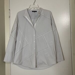 LAFAYETTE 148 new york gray stripe diamond button down cotton blouse medium